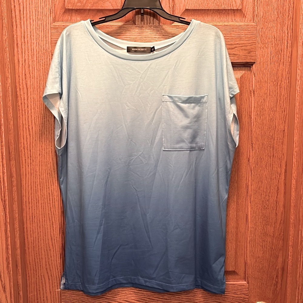 Merokeety Blue Cap Sleeve Relaxed Tee
